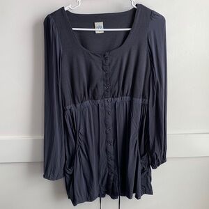 Lili & Q Blue Long Sleeve Button Up Tunic